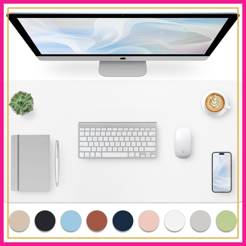 Leather Desk Pad - Bloss White Desk Mat, Waterproof Leather