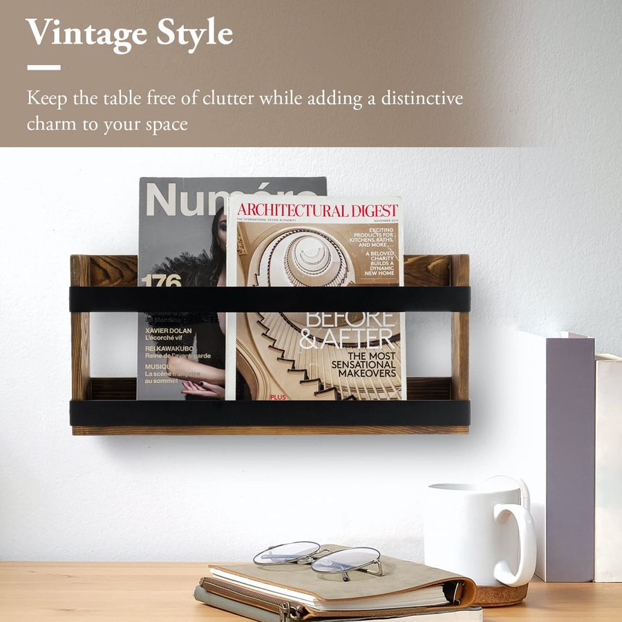 Rustic Burnt Solid Wood and In - Magazine Holder Rack recensie en prijs